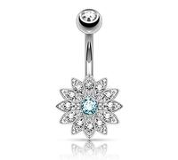Piercing Nombril Ventre Boule Fleur Cristal Bijoux Acier Chirurgical Inoxydable Anti Allergique Banane Barbell LOUISA Bleu LOVEPIERCING