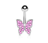 Piercing Nombril Ventre Boule Libellule Papillon Cristal Bijoux Acier Chirurgical Inoxydable Anti Allergique Banane Barbell LEANDRE Rose LOVEPIERCING