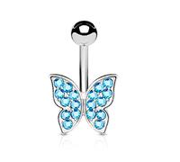 Piercing Nombril Ventre Boule Libellule Papillon Cristal Bijoux Acier Chirurgical Inoxydable Anti Allergique Banane Barbell LEANDRE Bleu LOVEPIERCING
