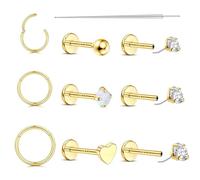 Piercing Tragus Helix Labret Levre - Hypoallergénique Piercing Oreille Percing Au Nez Acier Chirurgical Cz Cartilage Conch Helix Boucle D'oreille Medusa Bijoux Pour Oreilles Sensibles 18G Or 3CZ