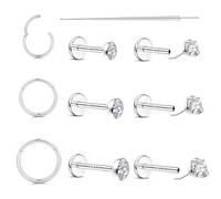 Piercing Tragus Helix Labret Levre - Hypoallergénique Piercing Oreille Percing Au Nez Acier Chirurgical Cz Cartilage Conch Helix Boucle D'oreille Medusa Bijoux Pour Oreilles Sensibles 20G Argent 6CZ