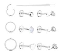 Piercing Tragus Helix Labret Levre - Hypoallergénique Piercing Oreille Percing Au Nez Acier Chirurgical Cz Cartilage Conch Helix Boucle D'oreille Medusa Bijoux Pour Oreilles Sensibles 20G Argent 3CZ
