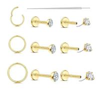 Piercing Tragus Helix Labret Levre - Hypoallergénique Piercing Oreille Percing Au Nez Acier Chirurgical Cz Cartilage Conch Helix Boucle D'oreille Medusa Bijoux Pour Oreilles Sensibles 20G Or 6CZ
