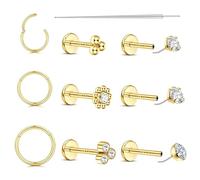 Piercing Tragus Helix Labret Levre - Hypoallergénique Piercing Oreille Percing Au Nez Acier Chirurgical Cz Cartilage Conch Helix Boucle D'oreille Medusa Bijoux Pour Oreilles Sensibles 20G Or 2CZ