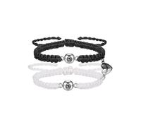 PiercingJak 2pcs Bracelet Photo de Projection Personnalisé Couple Amour Noir+Blanc Image Rond à l'Intérieur Corde Tressé Réglable Cadeau Bracelet Couple pour Homme Femme