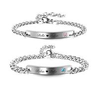 PiercingJak 2PCS Bracelets Couple Amoureux Gourmette Personnalisé Gravé Je t'aime Acier Inoxydable Chaînes de Main Lien Poignet Cadeau Amour La Saint-Valentin Femme Homme(Gravure-Zircon)