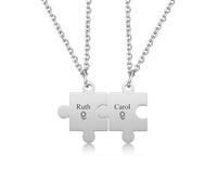 PiercingJak 2Pcs Colliers Puzzle Couple Amoureux Personnalisé Nom Icône en Acier Inoxydable BFF Collier Amitié Puzzle Assorti Grave Prénom Initiale Souvenir Commemoratif Amour Cadeau Couple Amis
