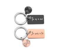 PiercingJak 2PCS Porte Clefs Couple Amoureux Pendentif Rectangle avec Mots d'Amour Gravé Je suis à Toi. Tu es à Moi Porte Clé Amour Marriage pour Homme Femme Valentine Amitié