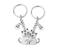 PiercingJak 2PCS Porte Clefs Pendentif en Forme de Chats Embrassent pour Meilleurs Amis Porte-clés Assorti Chats Mignons Puzzle Séparable en Acier Inoxydable BFF Souvenir Cadeau Anniversaire Argent