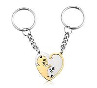 PiercingJak 2PCS Porte Clefs Puzzle Coeur Separable Chat Acier Inoxydable Porte Clé Amitié/Soeur/Couple Amoureux Porte Clef Homme Femme Cadeau Couple Valentine