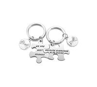PiercingJak 2PCS Porte-clés Amitié BFF Puzzle Séparable Best Friend Personnalisé Trousseau Pendentif Promesse Couple Amoureux Acier Inoxydable Cadeau Anniversaire Noël Femme Homme-Argent