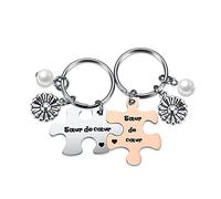 PiercingJak 2PCS Porte-clés Amitié BFF Puzzle Séparable Personnalisé Sœur de Cœur Pâquerette Keychain Trousseau Pendentif Couple Amoureux Acier Inoxydable Cadeau Anniversaire Noël Femme #1