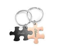PiercingJak 2PCS Porte-clés Couple Amoureux Amitié Personnalisé Prénom Date Cadeau Amour Pendentif Puzzle Séparable Acier Inoxydable Femme Homme Saint-Valentin Anniversaire-Gravure-Noir Rose Or