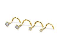 PiercingJak 4 Pcs Lot Piercings Nez Courbe 20Ga Boucle de Nez en Acier Inoxydable Zircon Blanc 1,5mm/2,0mm/2,5mm/3,0mm Bijoux de Corps Femme Homme(Or)