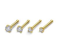 PiercingJak 4 Pcs Lot Piercings Nez Tige Droit 20Ga Clou Boucle de Nez en Acier Inoxydable Zircon Blanc 1,5mm/2,0mm/2,5mm/3,0mm Bijoux de Corps Femme Homme (Or)