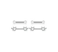 PiercingJak 4PCS 14G Piercing Téton Mamelon Acier Chirurgical Acrylique Barbell 2PCS Forme Démon Piercing Studs+ 2PCS Piercing Mamelon Téton Studs de Téton Bijoux de Corps Femme Sexy Punk-Argenté