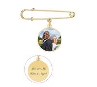 PiercingJak Bouquet de Mariage Personnalisé Photo Texte Nom Broche Épingle Photo Pin Breloque Médaillon Charme Pendentif Acier Inoxydable Cadeau Marié Mariée Costume Bijoux Femme Homme (Or)