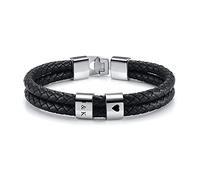 PiercingJak Bracelet Cuir Homme Personnalisé 2-4 Noms Prénoms Acier Inoxydable Perles ID Argent Bracelet Cuir Véritable Bijoux Cadeau Fête des Pères Anniversaire Noël Saint-Valentin (2 Noms Gravure)