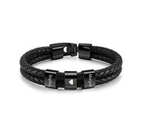 PiercingJak Bracelet Cuir Homme Personnalisé 2-4 Noms Prénoms Acier Inoxydable Perles ID Bracelet Cuir Véritable Noir Bijoux Cadeau Fête des Pères Anniversaire Noël Saint-Valentin (3 Noms Gravure)