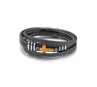 PiercingJak Bracelet Homme Pierre Naturelle Cuir Véritable Tressé Oeil de Tigre Obsidienne Pierre Précieuses Bracelet Protection Mode Bijoux Cadeaux d’Anniversaire pour Papa Mari (Oeil de Tigre-Croix)