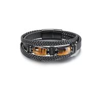 PiercingJak Bracelet Homme Pierre Naturelle Cuir Véritable Tressé Oeil de Tigre Obsidienne Pierre Précieuses Bracelet Protection Mode Bijoux Cadeaux d’Anniversaire pour Papa Mari (Oeil de Tigre-Cube)