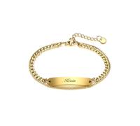PiercingJak Bracelet Personnalisé Chaîne Gourmette Texte Prénom Personnalisé Gravure avec Plaque Bracelet Chaîne Double Rangs Acier inoxydable Cadeau pour Couple Valentine Homme Femme (Or)