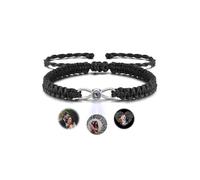 PiercingJak Bracelet Photo de Projection Personnalisé Couple Amour Image Rond à l'Intérieur Corde Tressé Réglable Cadeau Bracelet Couple pour Homme Femme (Noir)