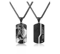 PiercingJak Cadeau Fête de Père, Collier Dog Tag Photo Personnalisé Pendentif Médaillon Plaque Militaire Armée en Acier Inoxydable avec Chaîne Cadeau Papa Homme Femme Couple (Argent+Noir)