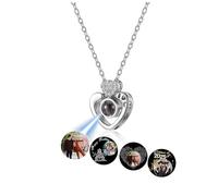 PiercingJak Cadeau pour Maman Collier Amour Coeur Pendentif Photo Projection Personnalisé Je t'aime Collier Porte Photo Collier Cadeau Homme Femme Valentine Amitié (Argent)