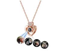 PiercingJak Collier Amour Coeur Pendentif Photo Projection Personnalisé Je t'aime Collier Porte Photo Collier Cadeau Homme Femme Valentine Amitié (Or rose)