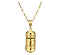 PiercingJak Collier Balle Pendentif Bouddhiste Mantra Prière Urne Cendres Funéraire Bouteille Tube Recipient Ouvrir Militaire Acier Inoxydable Homme Femme (Or)