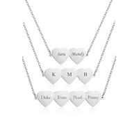 PiercingJak Collier Coeur Personnalisé Noms Initiales pour Femme Fille BFF Collier Amitié Pendentif Coeur Grave 4 Prénoms en Acier Inoxydable Souvenir Amour Couple Famille Meilleurs Amis (Argent)