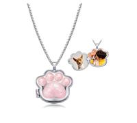 PiercingJak Collier Médaillon Patte Émail Photo Personnalisable pour Femme | Collier Locket Ouvrant Personnalisé 2 Photos en Forme de Patte de Chien Émail Bijou Souvenir Animal Mémorial pour Maître