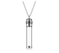 PiercingJak Collier Pendentif Flacon Bouteille Verre Transparent Funéraire Urne Cendres Chaîne Pendentif Tube a Remplir Recipient Ouvrir Contenant Commémoratif Souvenir Bijoux Homme Femme