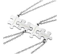 PiercingJak Collier Personnalisé Noms Puzzle Pièce En Acier Inoxydable Collier Ensemble Nom Personnalisable Cadeaux pour Homme Femme BFF Amitié (4 puzzles)