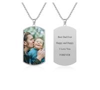 PiercingJak Collier Personnalisé Photo Prénom Calendrier Texte Pendentif Photo Gravé Homme Femme Plaque Militaire Dog Tag Acier Inoxydable Cadeau Papa Maman Amoureux Anniversaire (Argent-Texte)