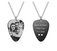 PiercingJak Collier Personnalisé Photo Prénom Nom Texte Pendentif Médiators de Guitare Acier Inoxydable Collier Homme Femme Guitare Personnalisable Bijoux Guitare Cadeau Musicien Guitariste
