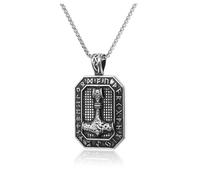 PiercingJak Collier pour homme avec pendentif marteau de Thor avec motif runes en acier inoxydable - Talisman nordique viking - Bijoux pour homme