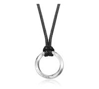 PiercingJak Collier Viking Anneau Cercle Talisman pour Hommes Collier Mobius Gravure Runes Amulette Protection en Acier Inoxydable Colliers Surfer Runique en Cordon Cuir Unisexe Réglable (Argent)