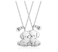 PiercingJak Colliers Amitié Duex Chiens qui Touchent pour 2 Meilleurs Amis | BFF Collier Pendentif Puzzle Assorti Chiens Mignons en Acier Inoxydable Bijoux Longue Distance Argent Cadeau Amies Soeurs