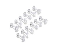 PiercingJak Lot de 12 boucles d'oreilles en plastique transparent pour le sport, 16 g - Boucles d'oreilles à tige en plastique transparent pour cartilage, tragus, lobe - Pour le travail - Pour homme