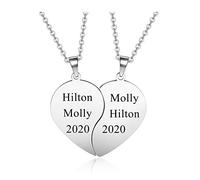 PiercingJak Lot de 2 Collier Cœur Pendentif Separable Couple Amoureux Amitié Amour pour 2 Gravure Personnalisé Puzzle Acier Inoxydable Bijoux Cadeau Femme Homme (Argent Gravure)