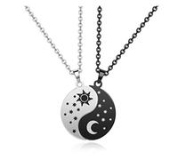 PiercingJak Lot de 2 colliers avec pendentif Yin Yang BFF rond en acier inoxydable noir et blanc assorti puzzle lune et soleil Tai Chi Cadeau pour meilleure amie, petite amie, femme et homme, M