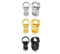 PiercingJak Lot de 3 paires de écarteurs d'oreille avec anneaux en acier inoxydable hypoallergénique 0 g 00 g 1,27 cm 1,4 cm, 9/16", Acier inoxydable, Pas de gemme