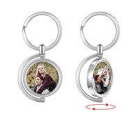 PiercingJak Photo Personnalisé Porte-clés Demi-Rond Porte Clef Photo Personnalisable Pendentif Rotation à 360° Cadeau Couple Amour Amoureux Amitié Famille Anniversaire Noël