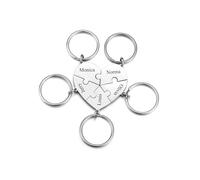 PiercingJak Porte Clef Personnalisé 4-6 Noms Puzzle Pièce En Acier Inoxydable Porte-clés Ensemble Nom Personnalisé Porte-clé Cadeaux pour Homme Femme BFF Amitié (5 Noms - Coeur Puzzle)