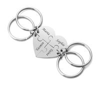 PiercingJak Porte Clef Personnalisé 4-6 Noms Puzzle Pièce En Acier Inoxydable Porte-clés Ensemble Nom Personnalisé Porte adeaux pour Homme Femme BFF Amitié (4 Noms - Coeur Puzzle)