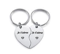 PiercingJak Porte-clés Couple Amoureux Coeur à Duex Separable Je t'aime | 2 pce Porte Clef Assorti Puzzle Divisi Gravure Je t'aime en Acier Inoxydable Souvenir Amour Longue Distance pour Lui et Elle
