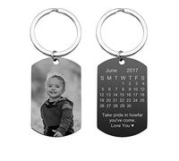 PiercingJak Porte-clés Gravé Personnalisé Photo Plaque Militaire Dog Tag Key Chain Keychain Trousseau Acier Inoxydable Cadeau Femme Homme Amoureux la Saint-Valentin(Calendrier, Image, Texte Gravure)