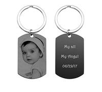 PiercingJak Porte-clés Gravé Personnalisé Photo Plaque Militaire Dog Tag Key Chain Keychain Trousseau Acier Inoxydable Cadeau Femme Homme Amoureux la Saint-Valentin(Photo & Texte Gravure)